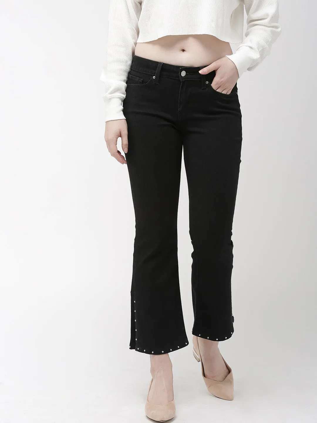 Simple Outfit Women's 715 Black Flared Fit Mid Rise Jeans