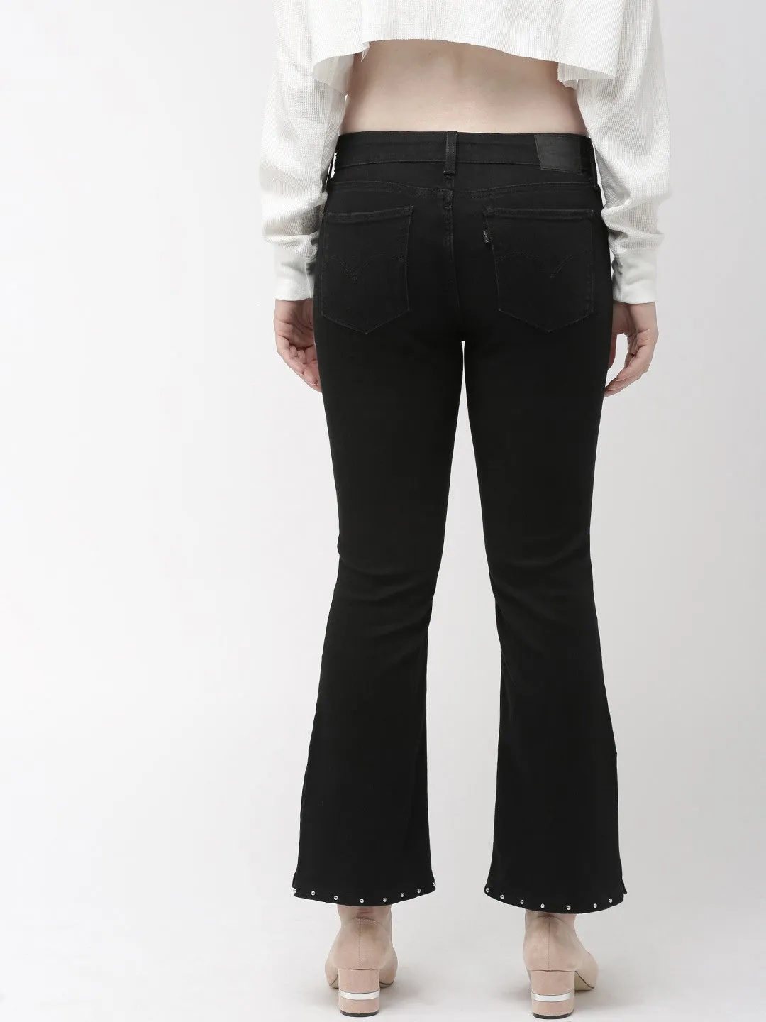 Neutral Base Women's 715 Black Flared Fit Mid Rise Jeans