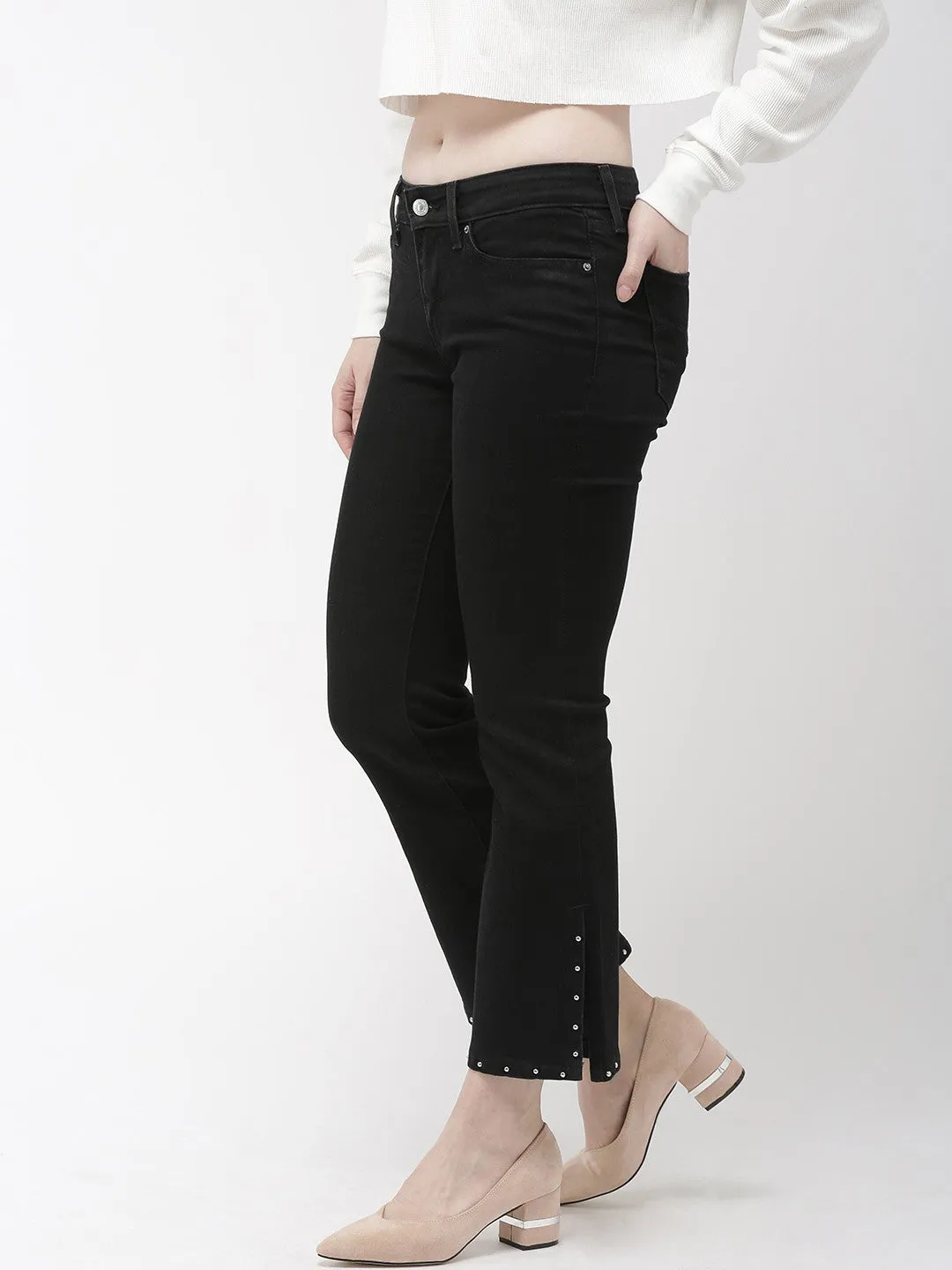 Women's 715 Black Flared Fit Mid Rise Jeans Soft Aesthetic