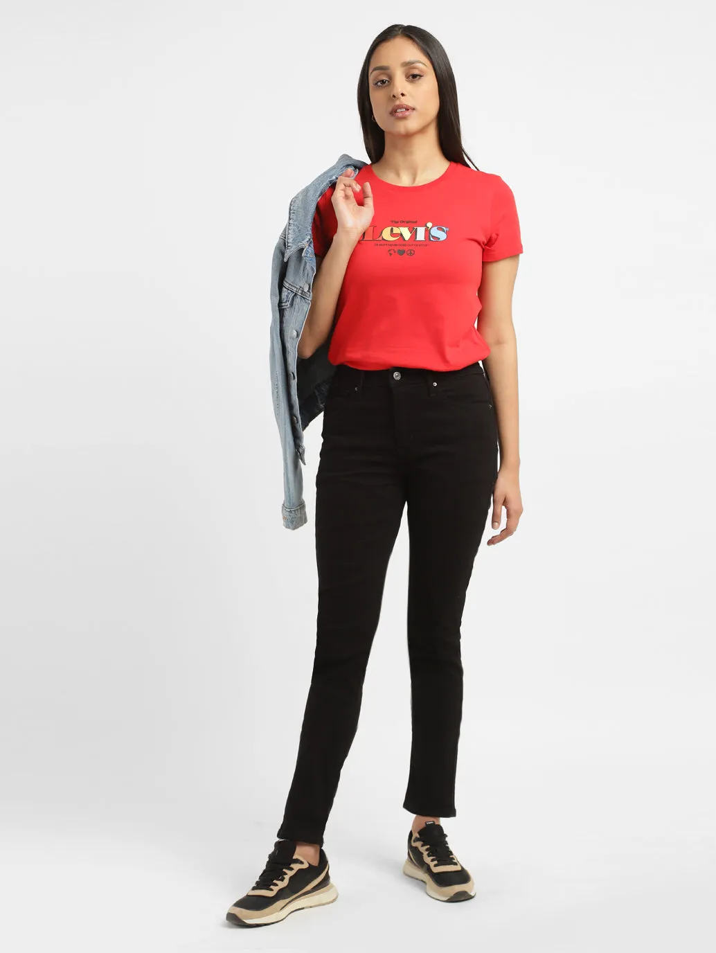 Loose Textured Travel Outfit Women's 721 Black Skinny Fit High Rise Jeans