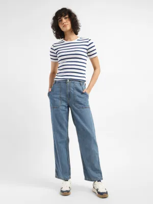 Women's 94 Blue Baggy Wide Leg Fit Mid Rise Jeans Traveler Gear Slim