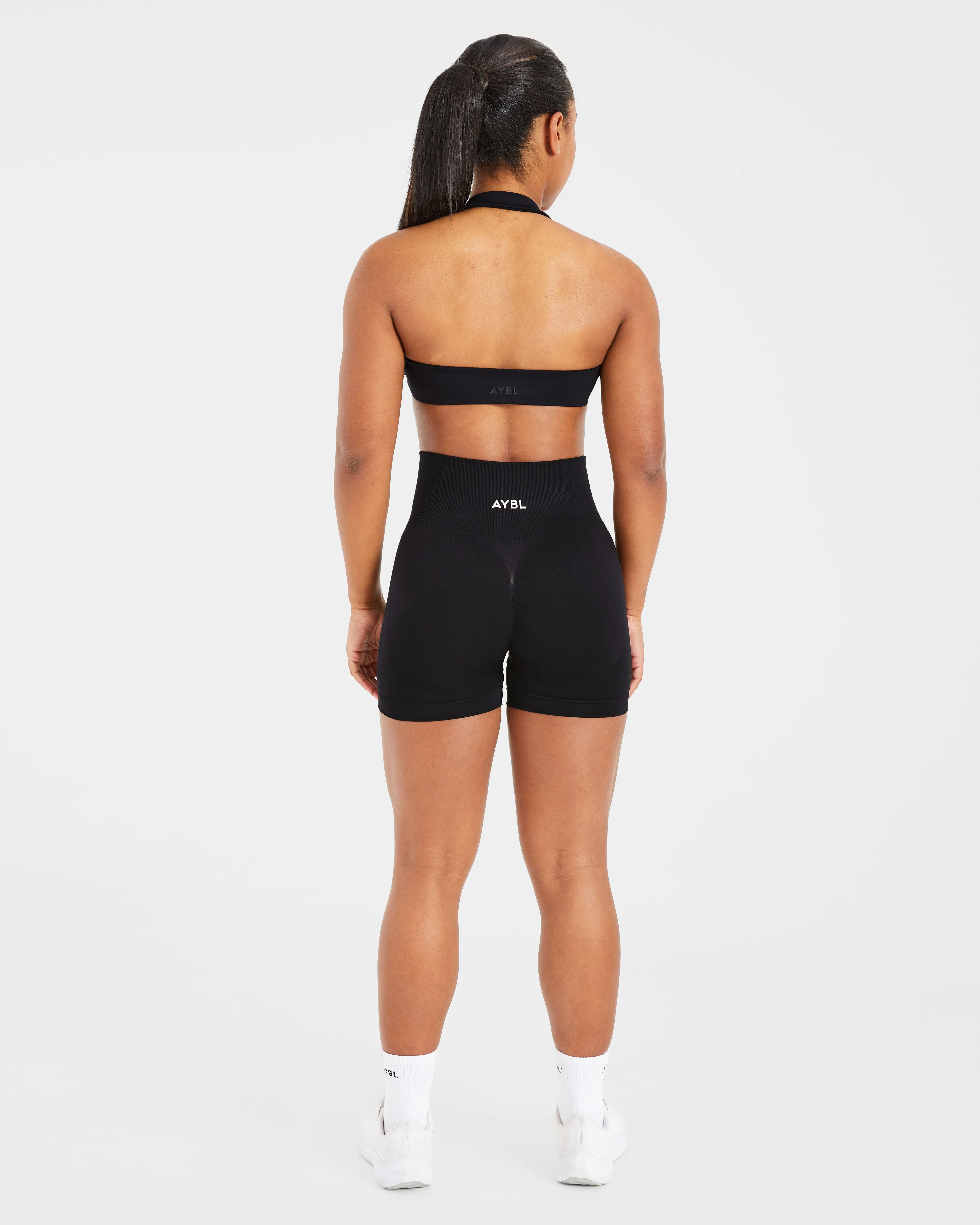 Triple stitching Essential Halterneck Sports Bra - Black