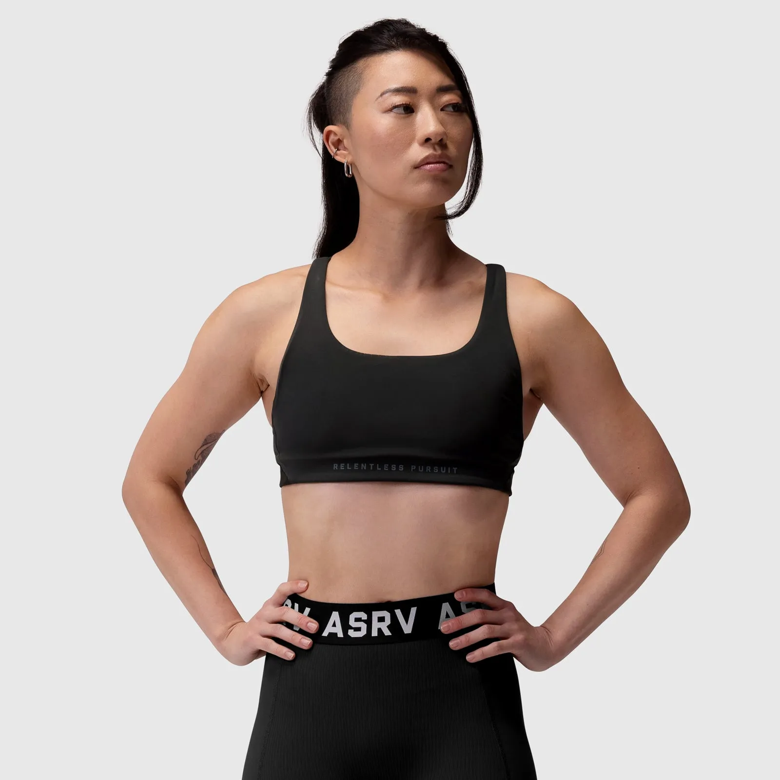W039. Lycra? Hybrid Sports Bra - Black Blended materials