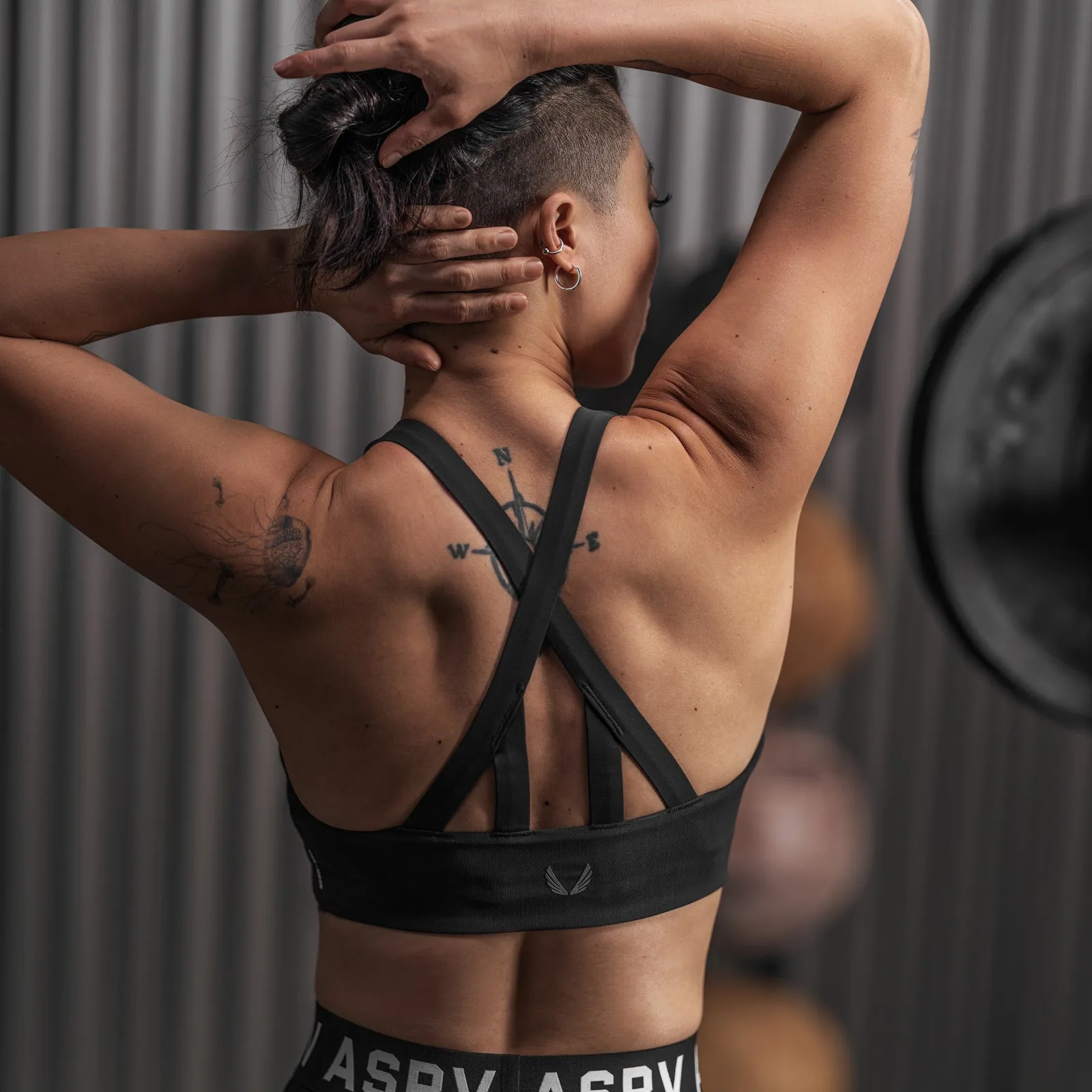 Versatile Fabric Breathable Structure W039. Lycra? Hybrid Sports Bra - Black