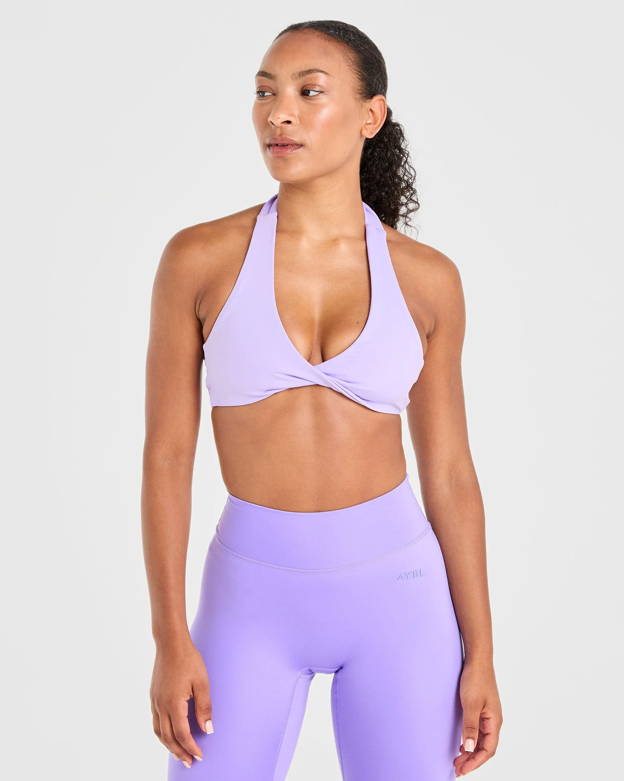 Essential Halterneck Sports Bra - Pastel Purple Shoulder support