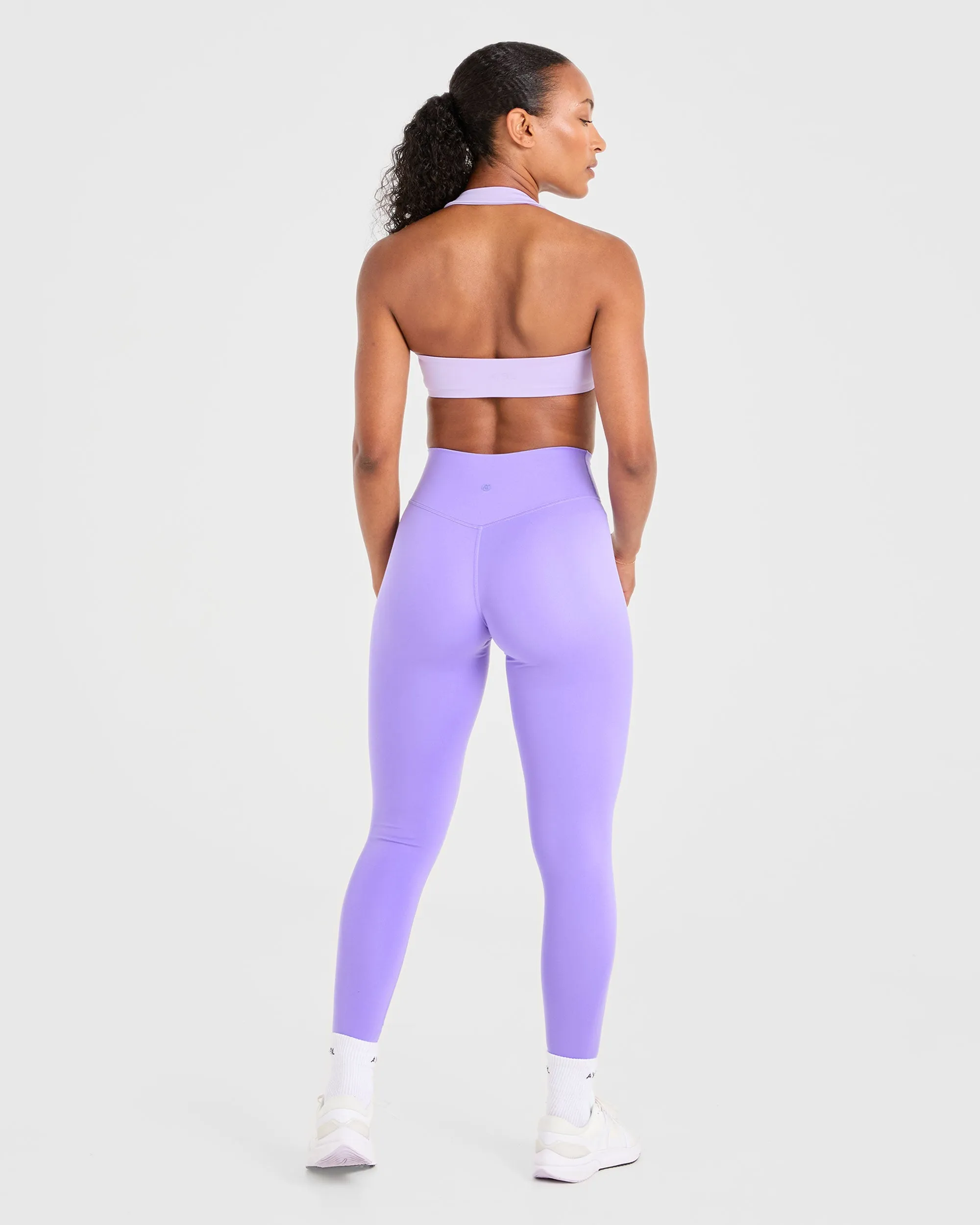 Essential Halterneck Sports Bra - Pastel Purple Triple stitching seams Injury prevention