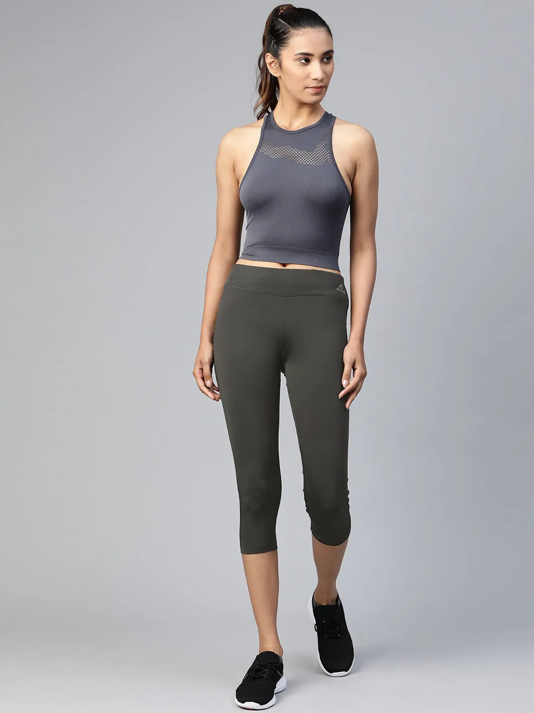 Seamless Design Fitness Training Alcis Women Black Solid Training Tights