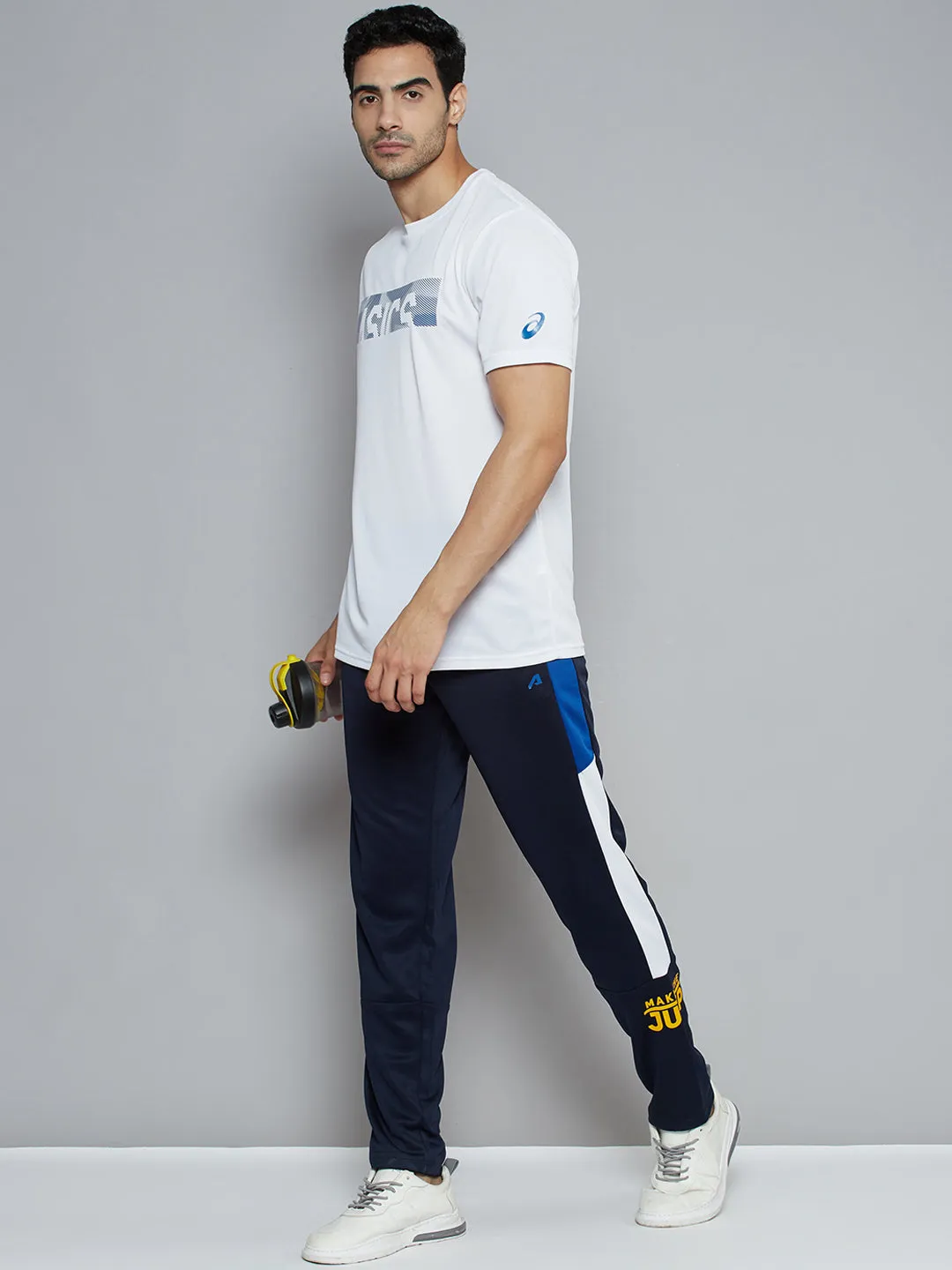 Tangle Free Cuffs Alcis Men Navy Blue Typography Print Slim Fit Running Track Pants