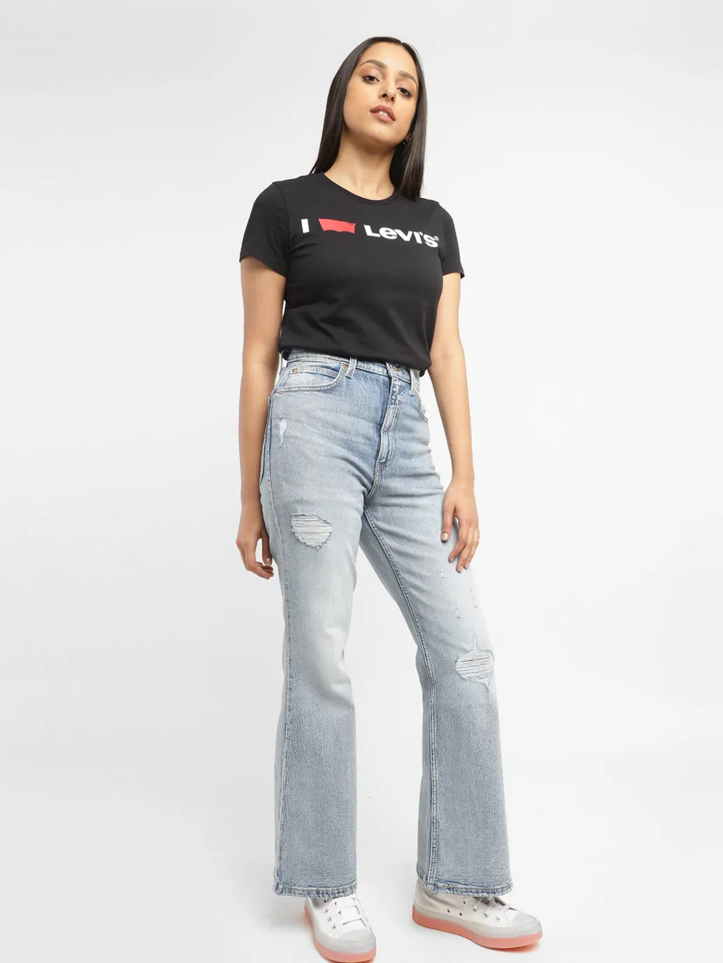 Clean Lines Women's 70s Blue Flared Fit High Rise Jeans