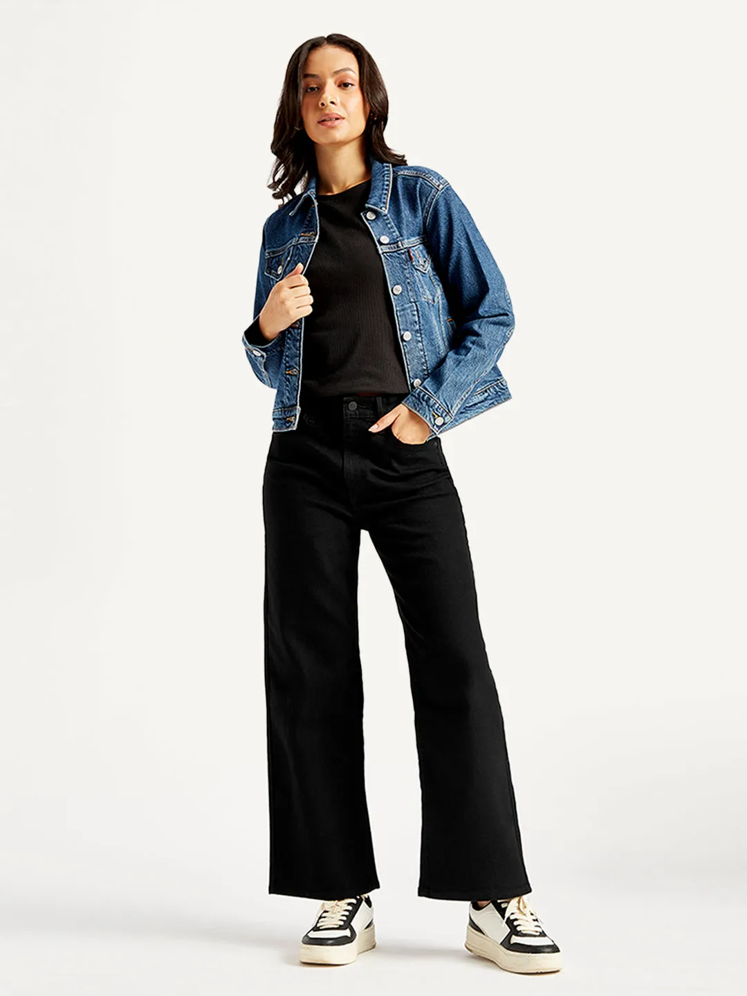 Core Fit Women's Black Mile High Wide Leg Fit High Rise Jeans