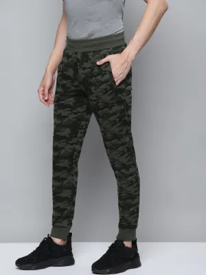 Alcis Men Olive Green Camouflage Printed Joggers Trendy Waist Non Clip