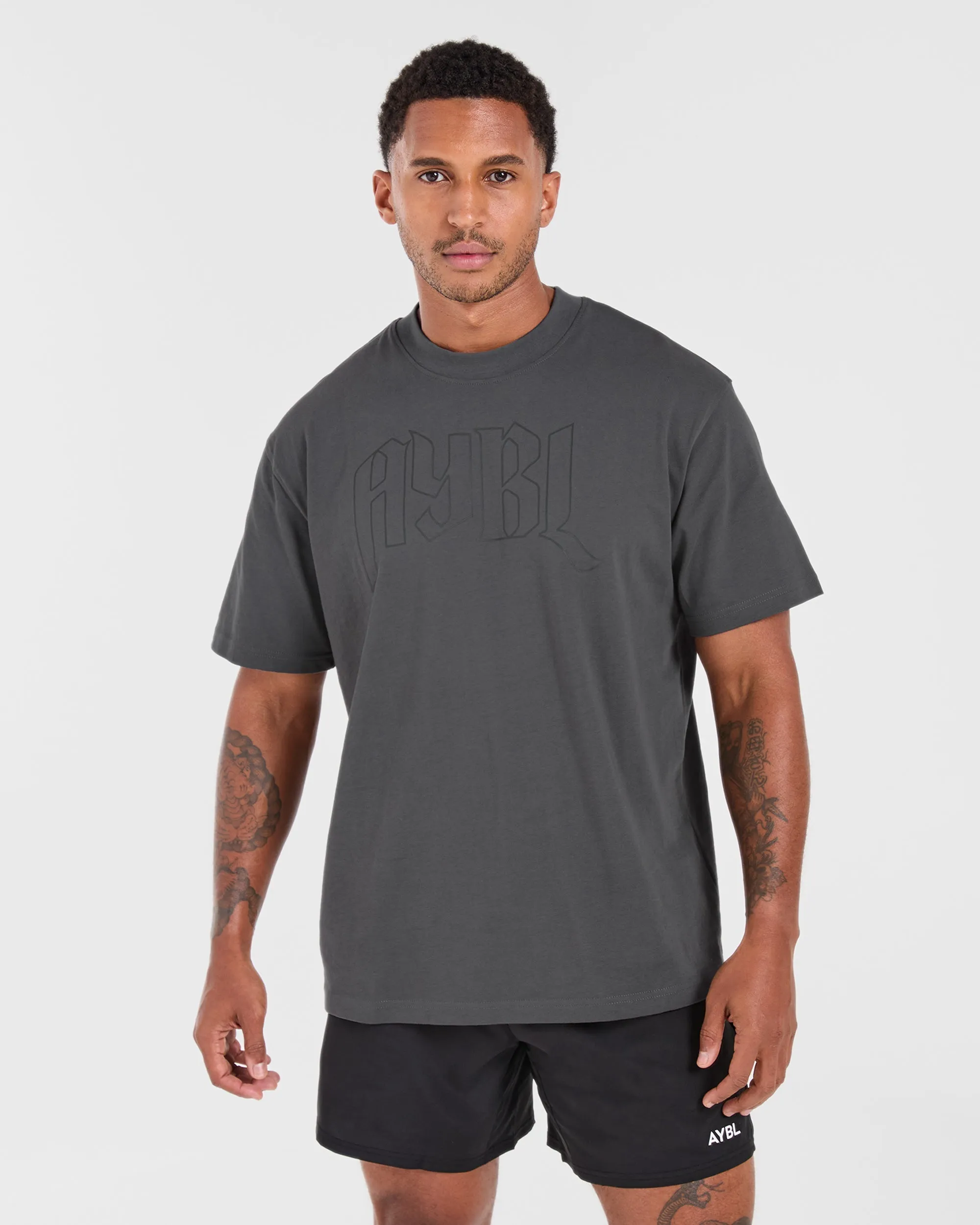 Day-to-Night Look Gothic Oversized T Shirt - Charcoal