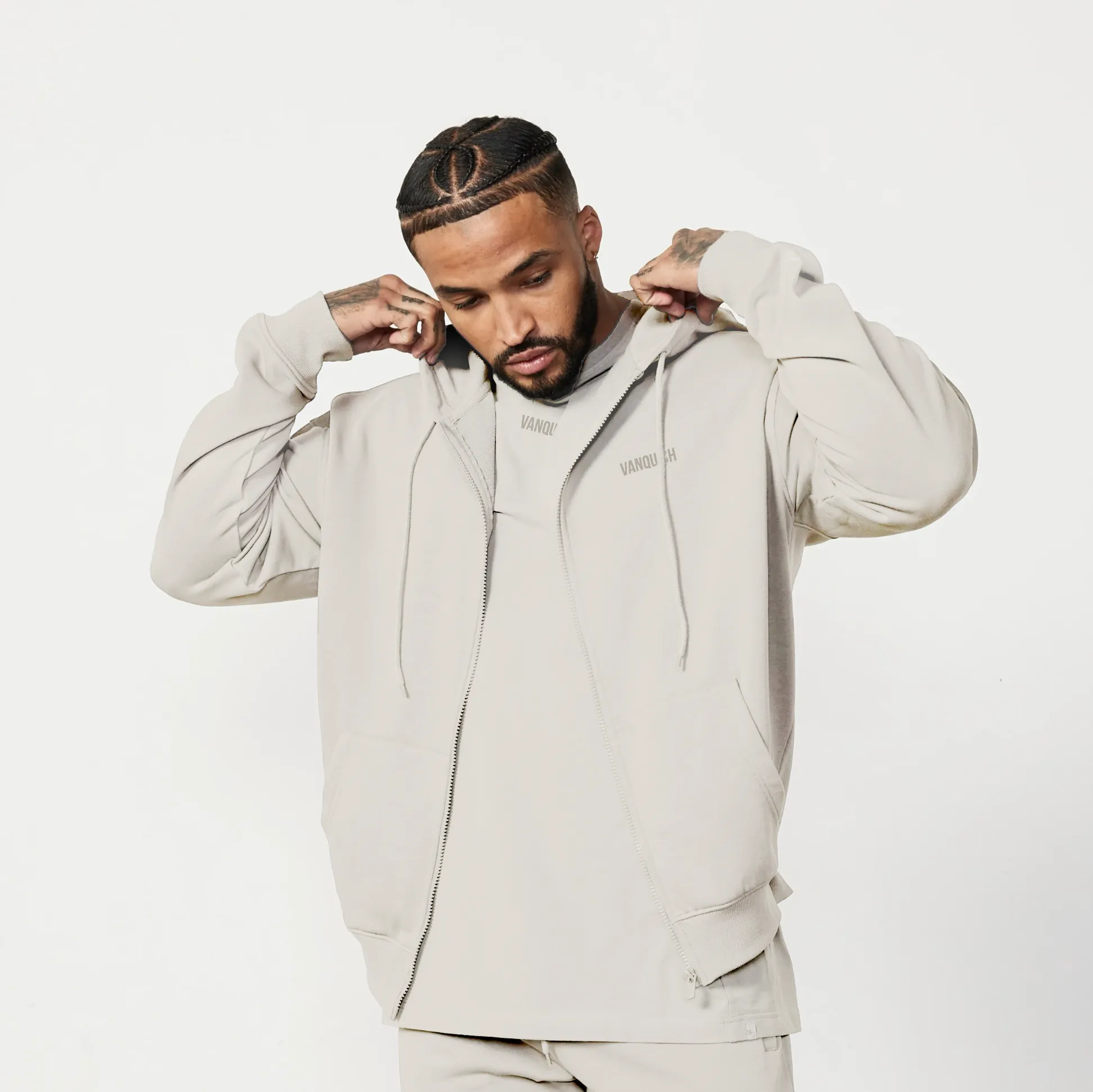 Vanquish Essential Stone Oversized Full Zip Hoodie Caribbean style