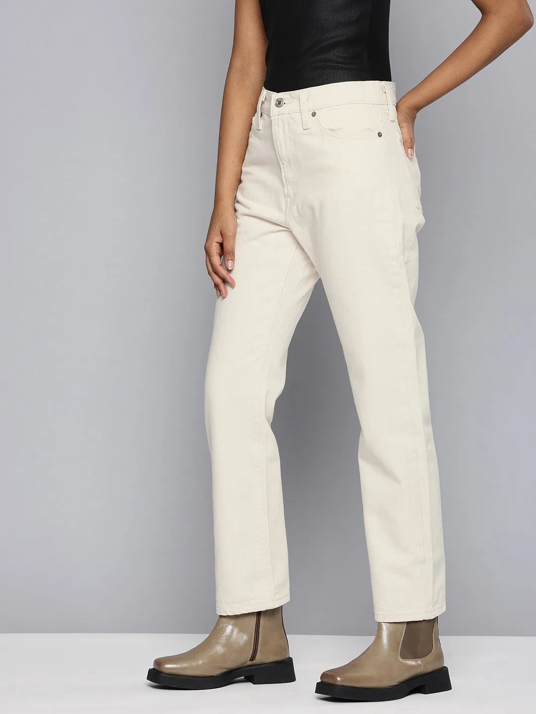 Affordable Autumn Days Breathable Women's Off White Wedgie Straight Fit High Rise Jeans