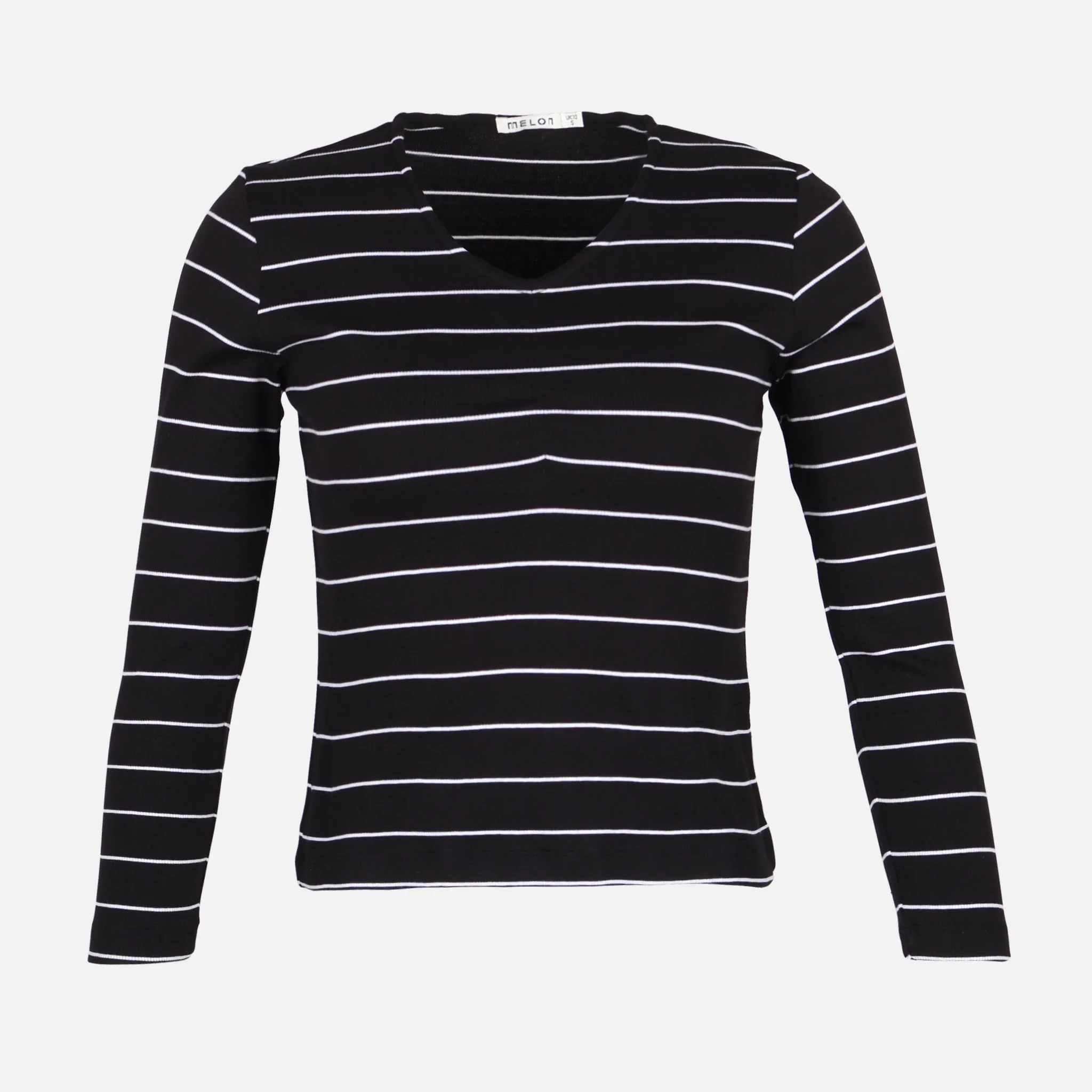 WOMEN RIBBED STRIPE T-SHIRT LONG SLEEVE Fine Weave