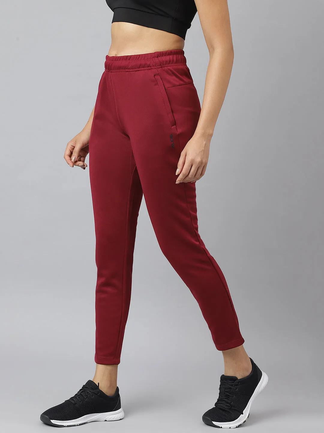 Alcis Women Red Plum Anti-Static Soft-Touch Slim-Fit Training Track Pants Move Freely