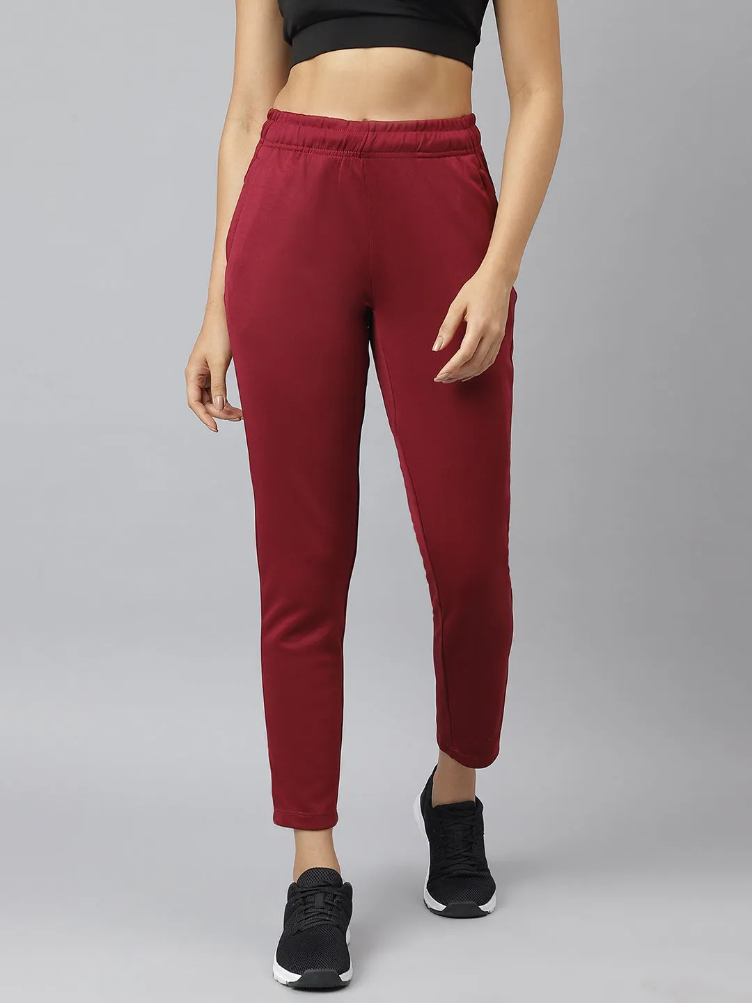 Alcis Women Red Plum Anti-Static Soft-Touch Slim-Fit Training Track Pants RipstopFabric Dynamic Motion