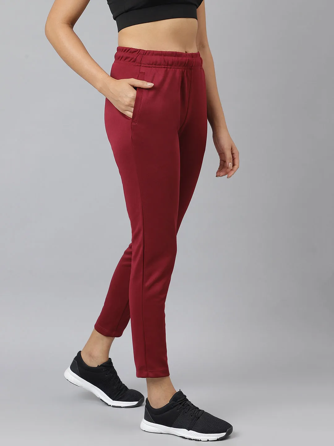 Alcis Women Red Plum Anti-Static Soft-Touch Slim-Fit Training Track Pants Flatlock Seams