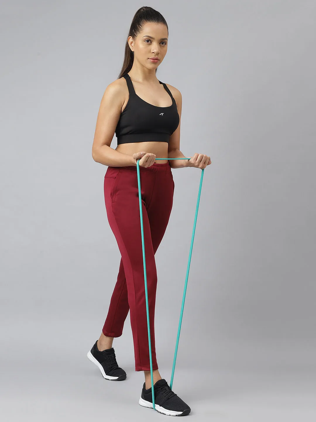 Alcis Women Red Plum Anti-Static Soft-Touch Slim-Fit Training Track Pants ThermalRegulatingLining Moisture Lock Technology