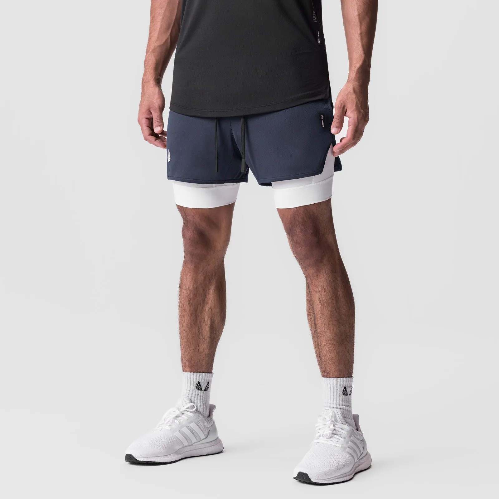 0828. AeroSilver? 5" Liner Short - Navy "Wings"/White Athletic Shorts Odor Control Technology