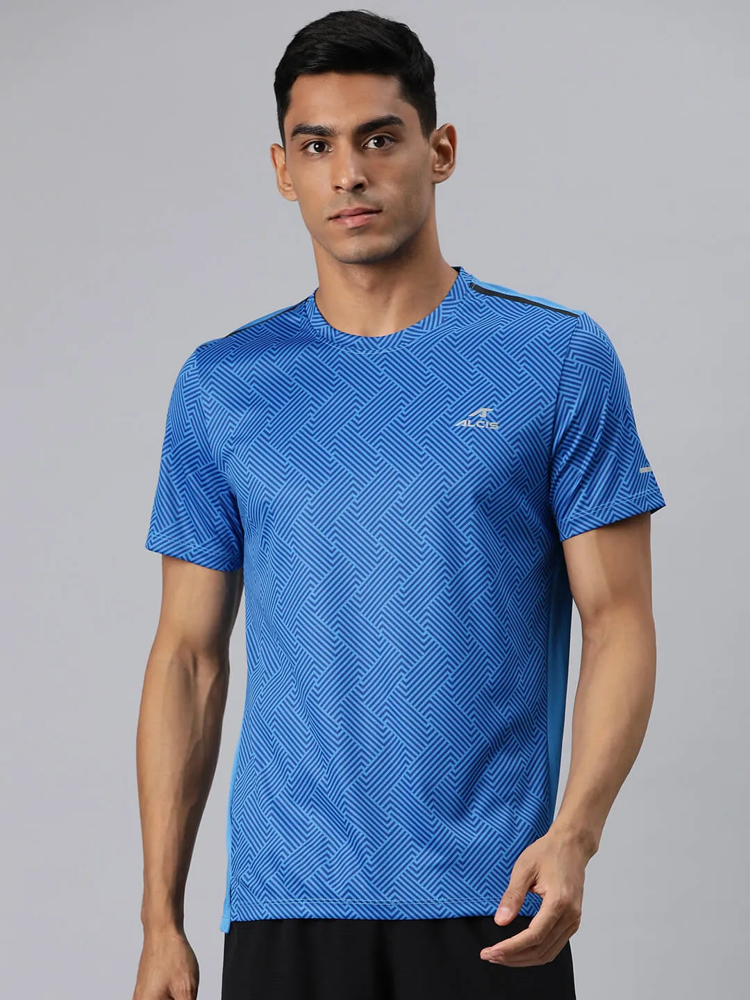 Alcis Men Blue Printed Anti Static Slim Fit T-shirt Night Charm warm glow