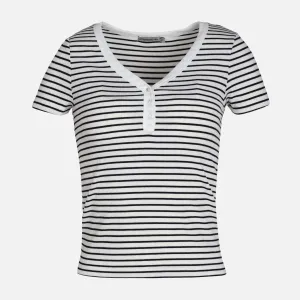 Thermal Insulation Opaque Core WOMEN RIB BUTTONED STRIPED TEE