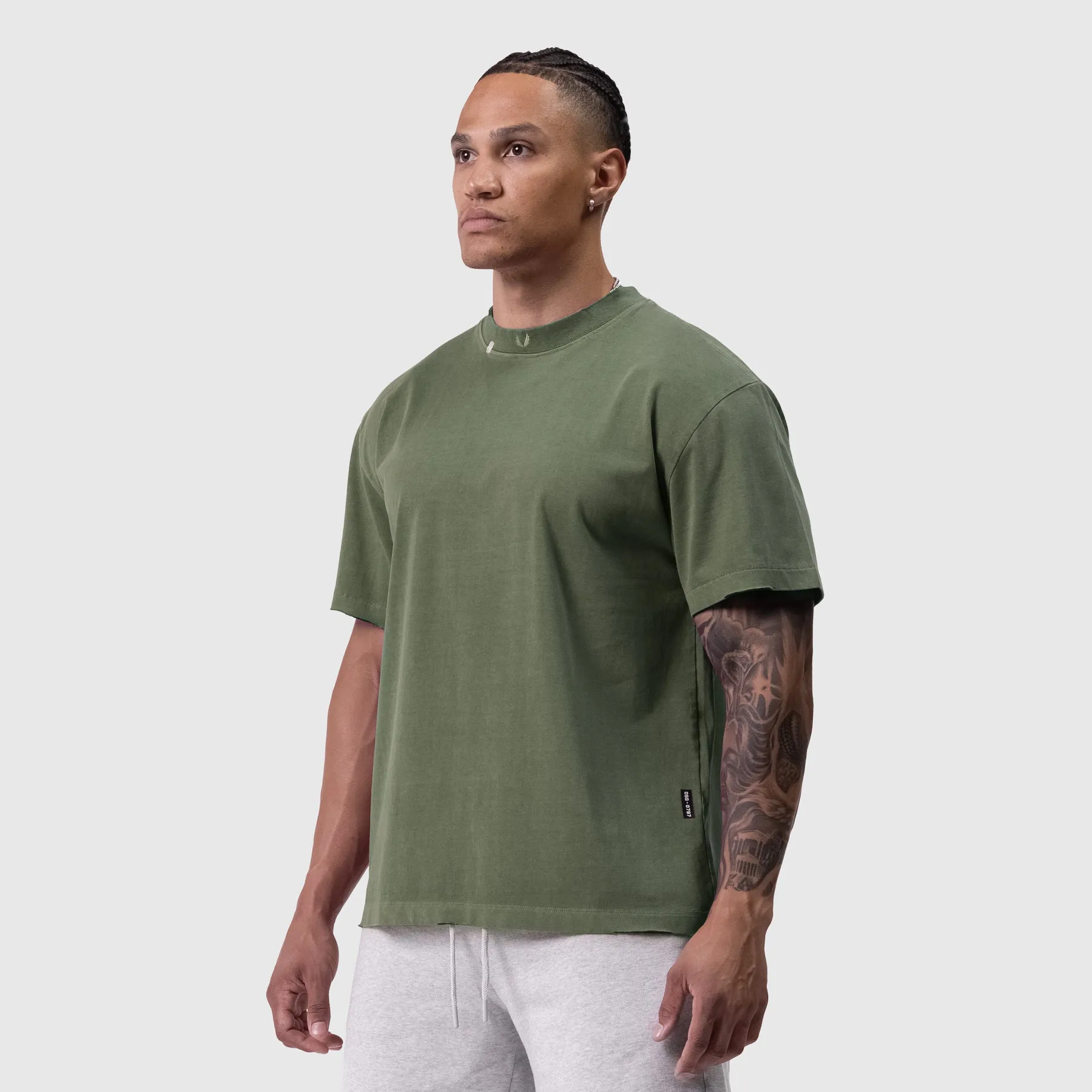 0797. Tech Essential? Relaxed Tee - Faded Olive Relaxed Armhole Cut Relaxed Outfit