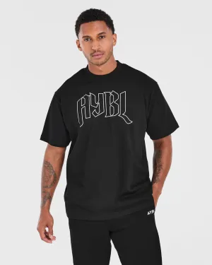 Gothic Oversized T Shirt - Black Layered Shoulder Design Leather combination