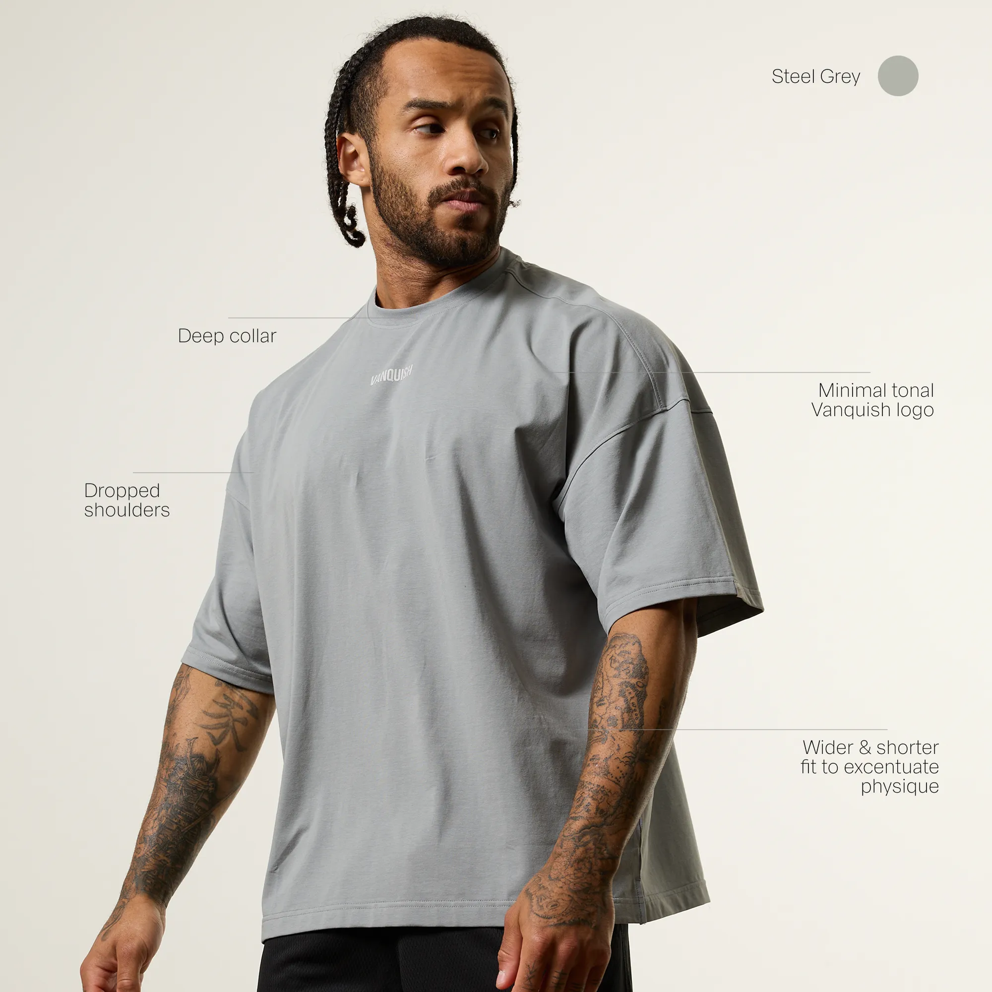 Summer cool Vanquish Essential V2 Steel Grey Oversized Boxy T Shirt
