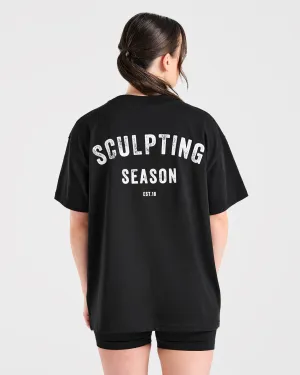 Bootcut shape Sculpting Season Oversized T Shirt - Black Wrinkle Resistant