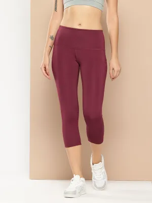 Alcis Women Red Plum Anti-Static Slim-Fit 3/4th Running Tights Gym Life