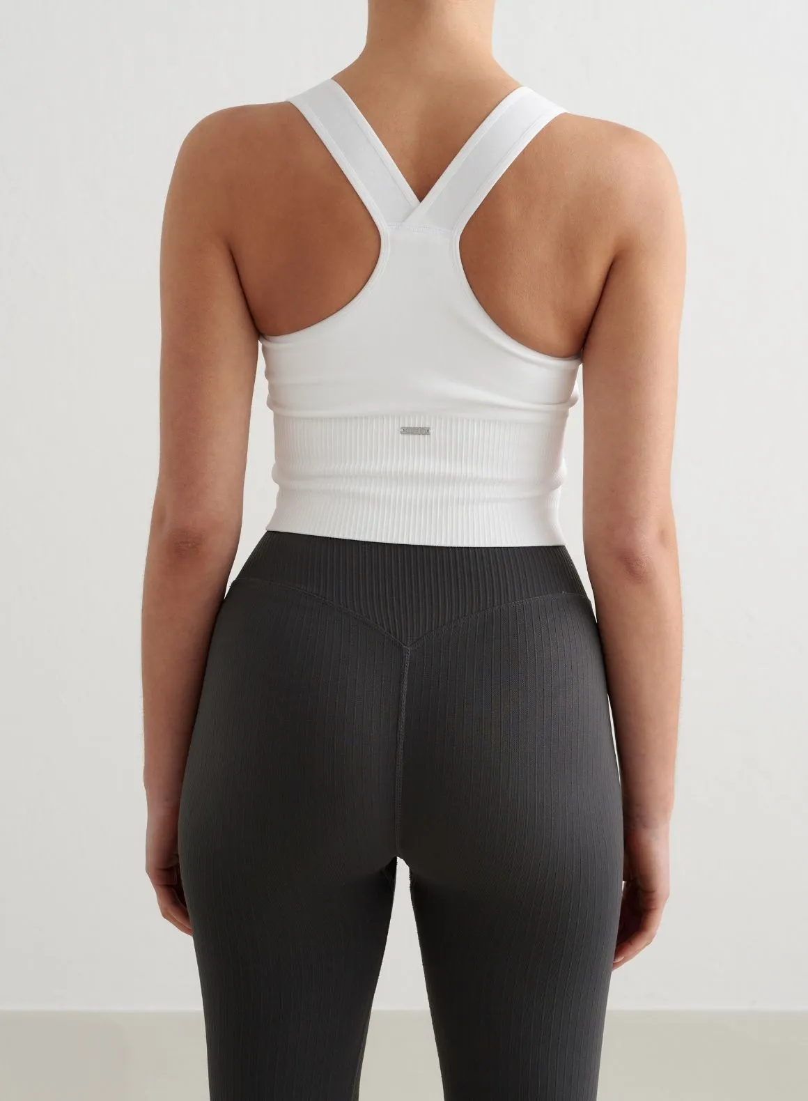 White Ribbed Seamless High Support Bralette High Collar Daily Lightness