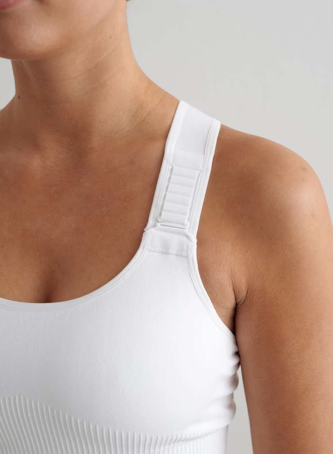 Gusseted Underarms White Ribbed Seamless High Support Bralette
