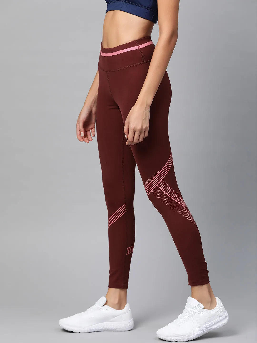 Alcis Women Maroon Printed Detail Cropped Tights Thermal Warm Morning Jog