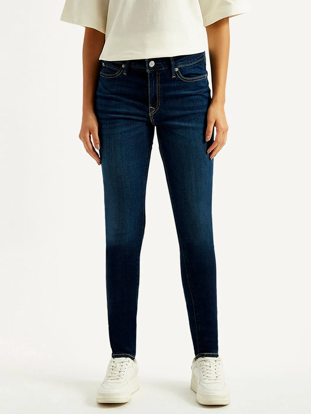 Women's 711 Dark Blue Skinny Fit Mid Rise Jeans All Season Fabric Weight