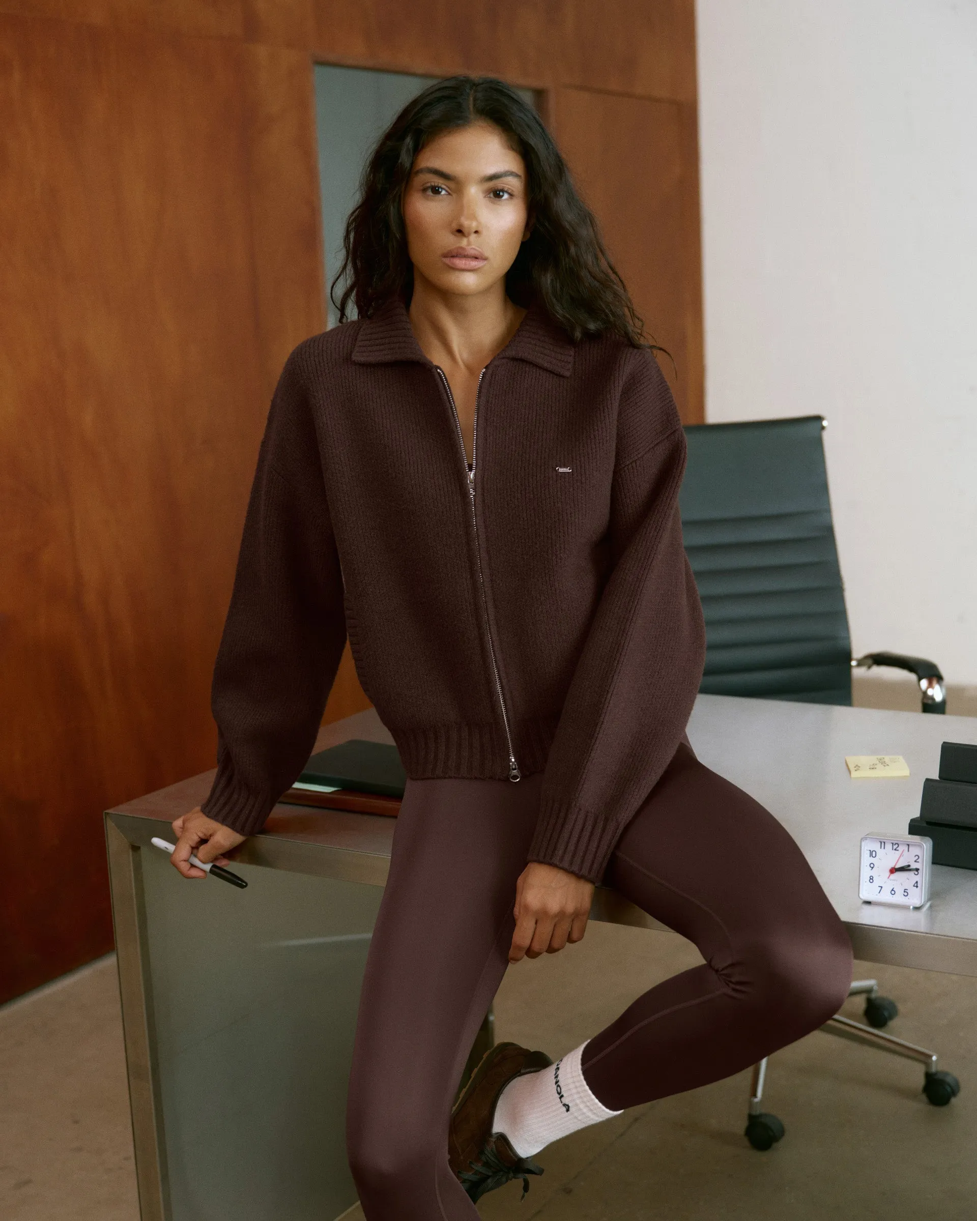 Double Layer Dance Practice Gym Workout Petite Size Ultimate Gloss Leggings - Chocolate Brown