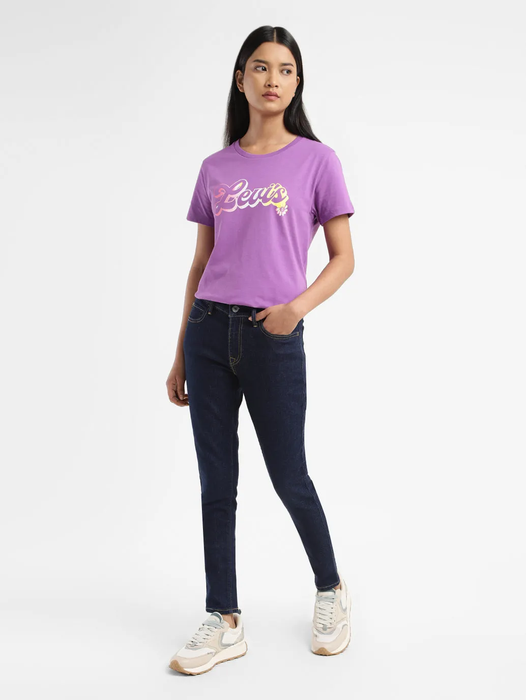 Women's 710 Indigo Skinny Fit Mid Rise Jeans Office Wear Couple Look Work Ready Breathable fabric