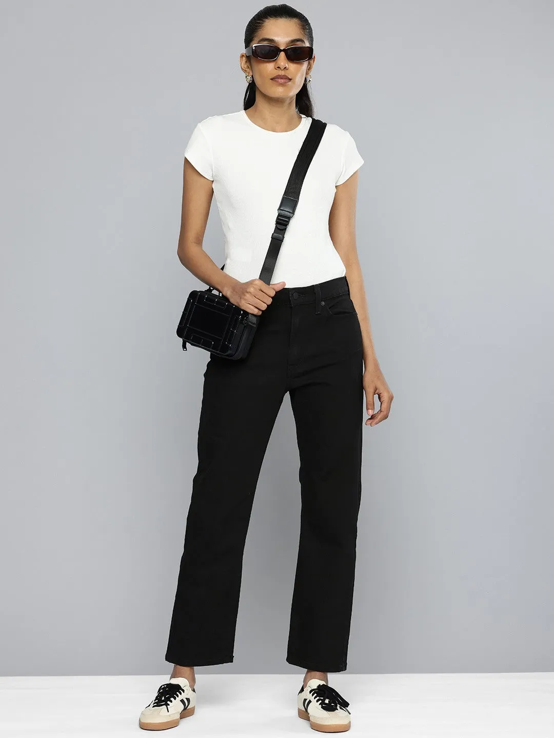 Breathable Lining System Women's Black Wedgie Straight Fit Mid Rise Jeans