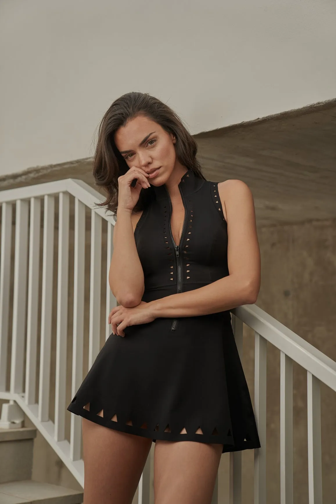 Lavish Laser Cut Zip Dress Sharp Edge