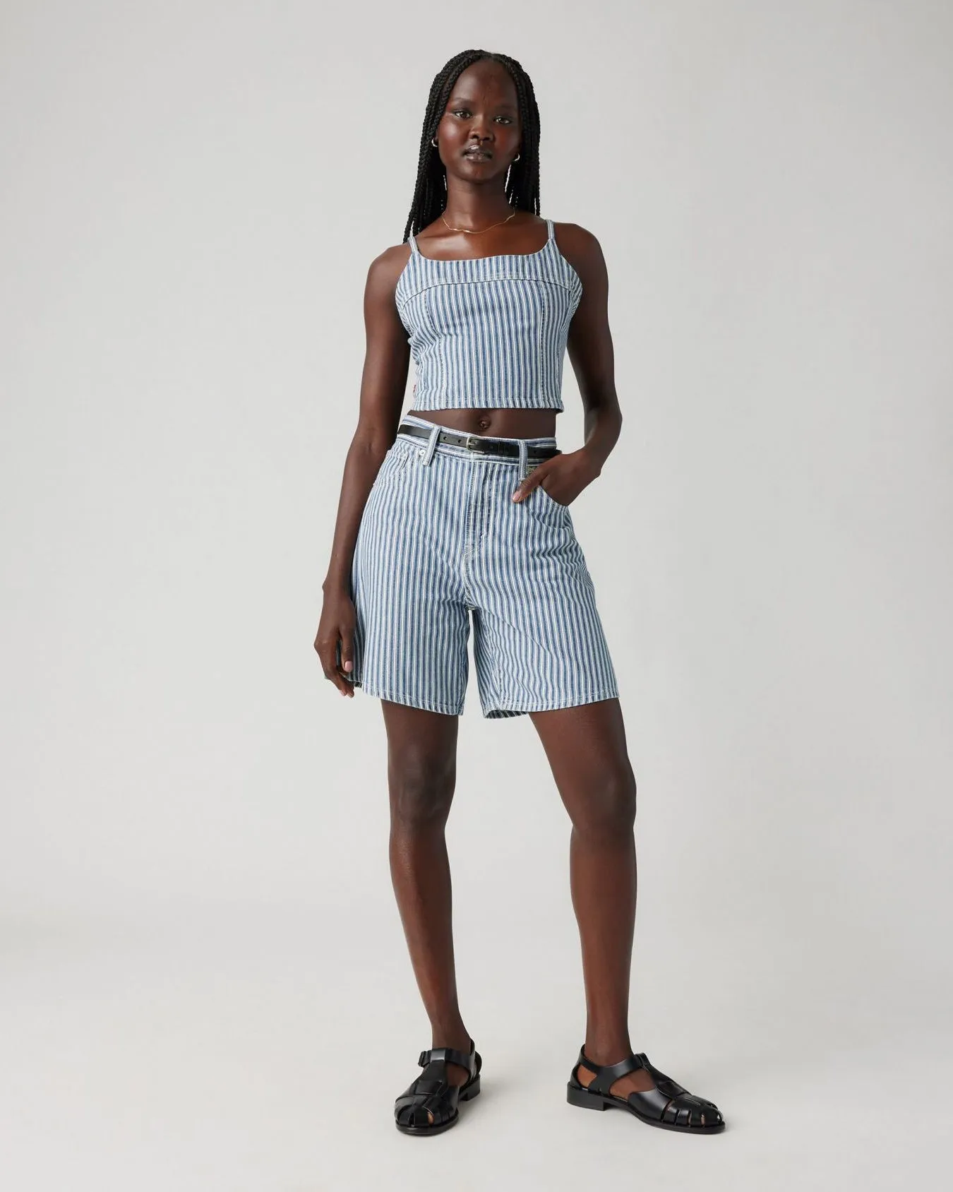 Lifestyle Fit Stretch Recovery Levi's? Womens High Baggy Shorts - Mischa Stripe Denim