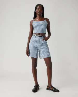 Levi's? Womens High Baggy Shorts - Mischa Stripe Denim Weekend Warrior Adult Fashion Gym Ready