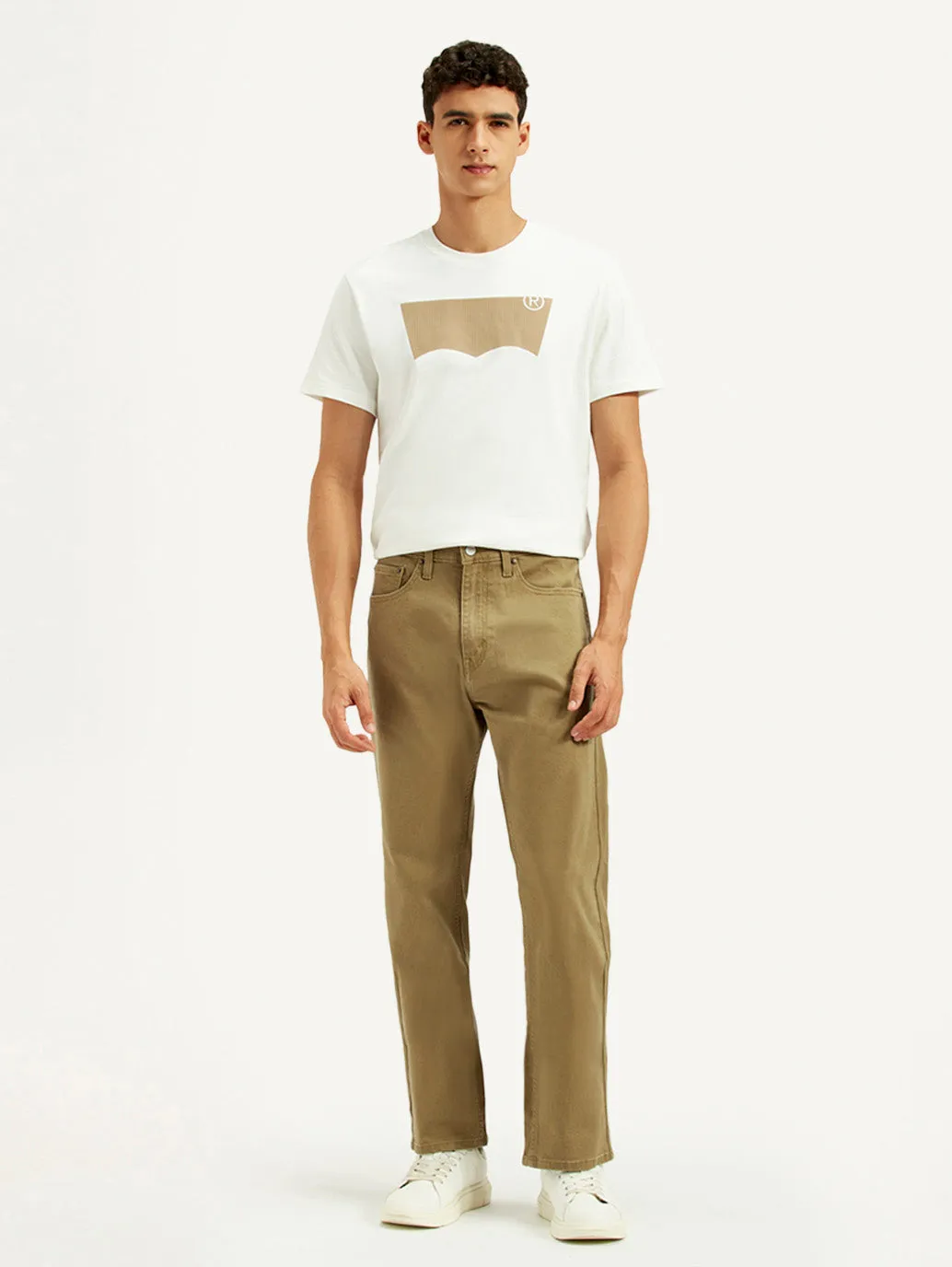 Men's 505 Khaki Overdyed Straight Fit Mid Rise Jeans Classic Outfit