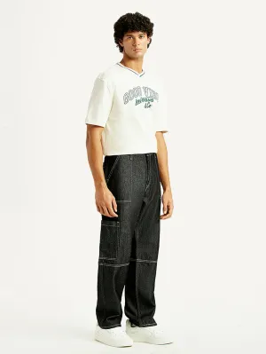 Men's 568 Black Loose Fit Mid Rise Jeans Fashion Piece Picnic Style Creative Look Minimalist Style
