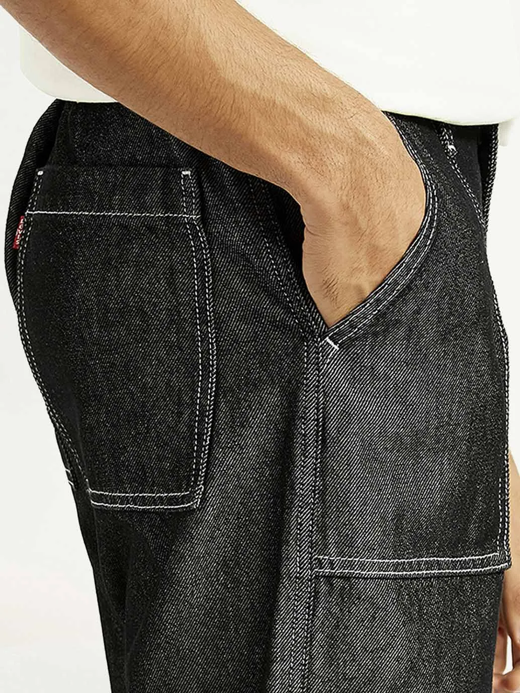 Men's 568 Black Loose Fit Mid Rise Jeans Zero Waste Pattern Design