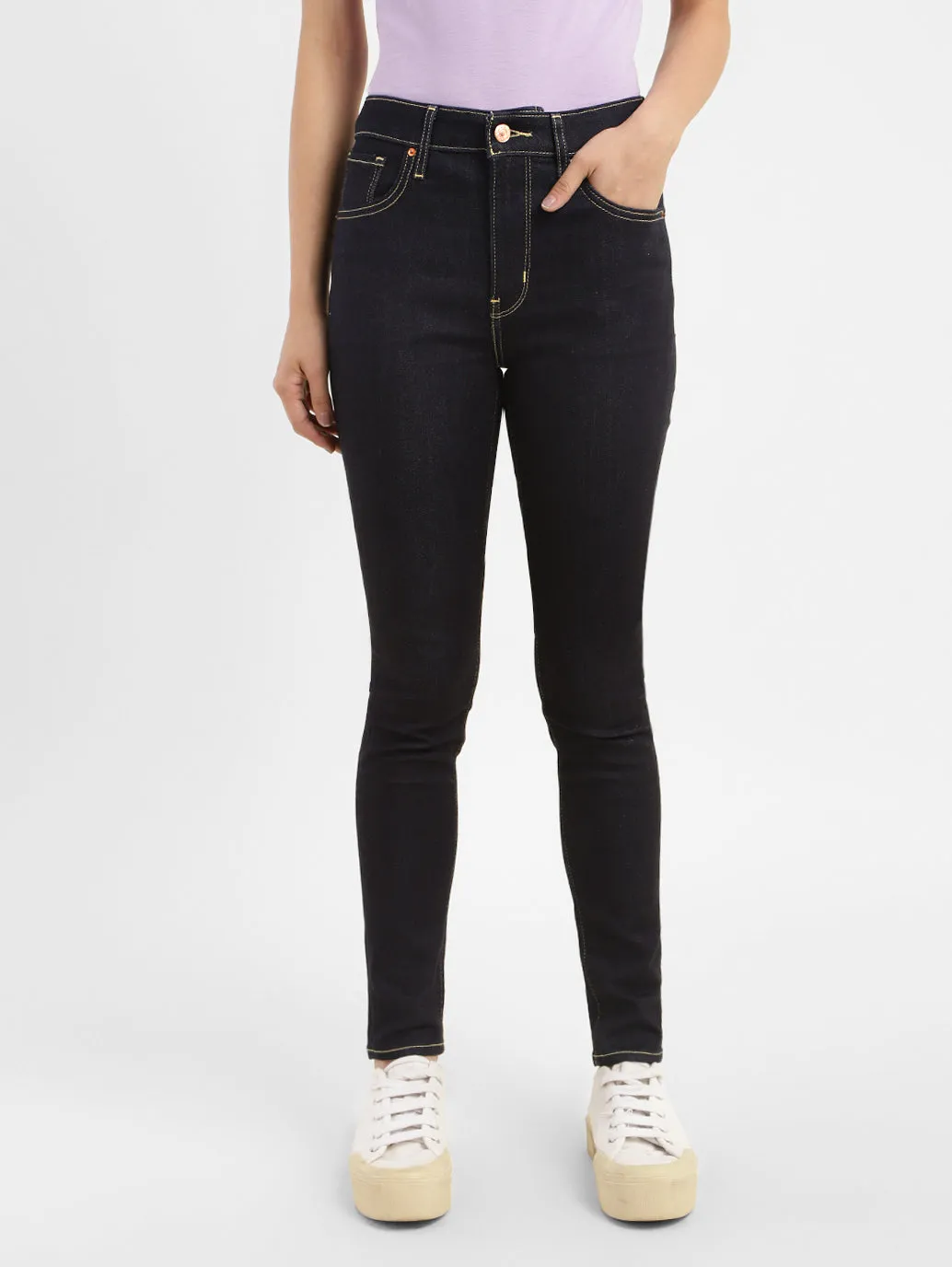 Women's 721 Navy Blue Skinny Fit High Rise Jeans Quality Basic