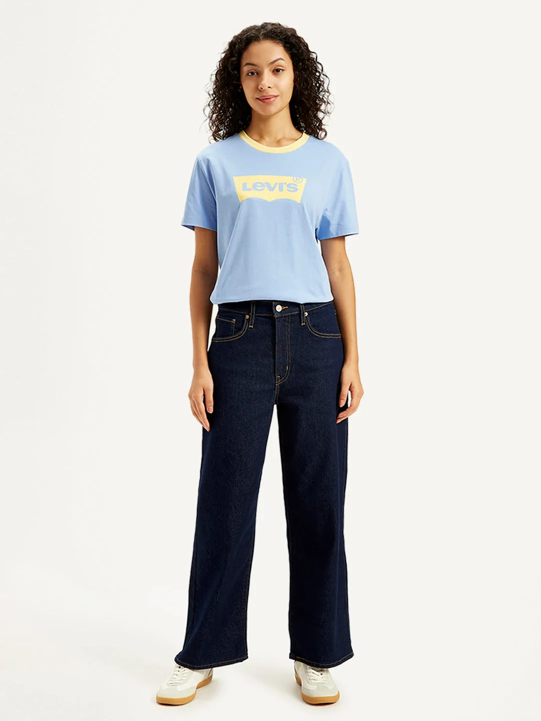 Women's Navy Blue Mile High Wide Leg Fit High Rise Jeans Loose Spring Mood