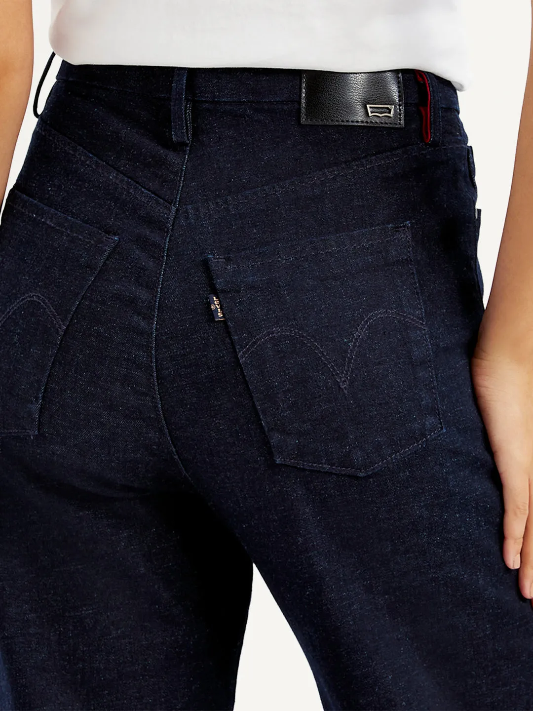 Work Ready Soft Women's Navy Blue Ribcage Bell Bottom Wide Leg Fit High Rise Jeans