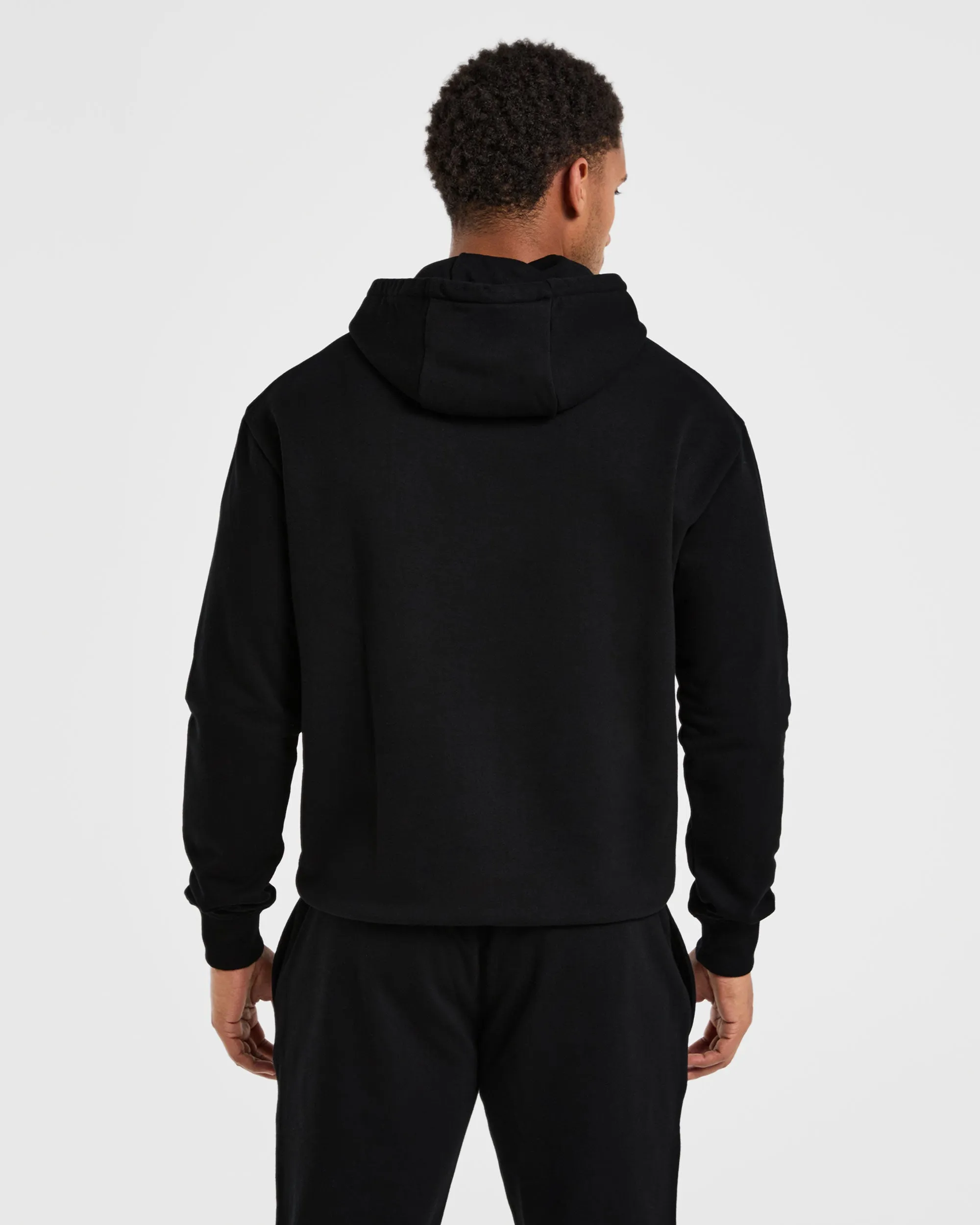 Essential Lightweight Hoodie - Black fleece material Reinforced Hemline
