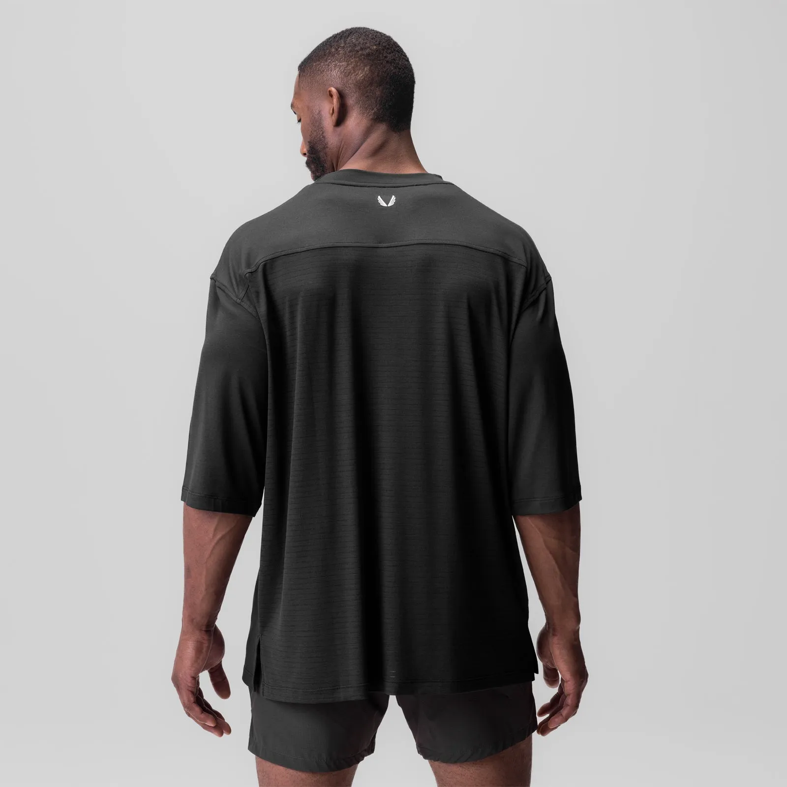0841. 3D-Lite? 2.0 3/4-Sleeve Oversized Tee - Black "OTWR" Stretchable Fabric Outdoor Look