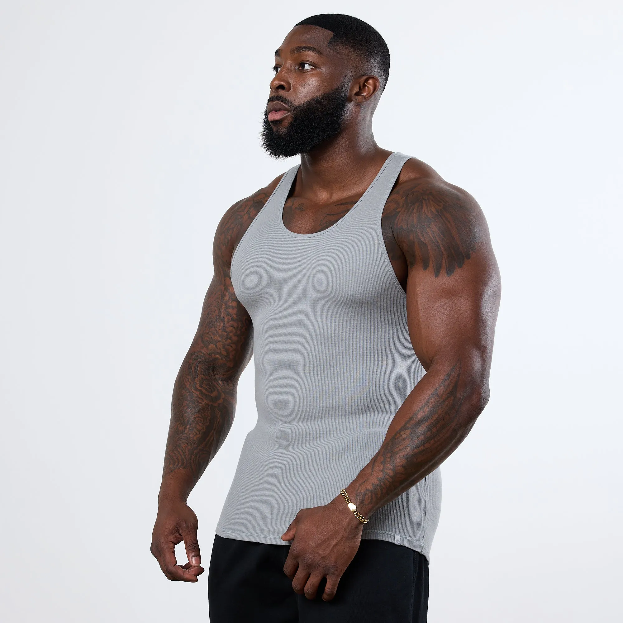 Vanquish Essential Steel Grey Ribbed Tank Stretch Recovery Fabric